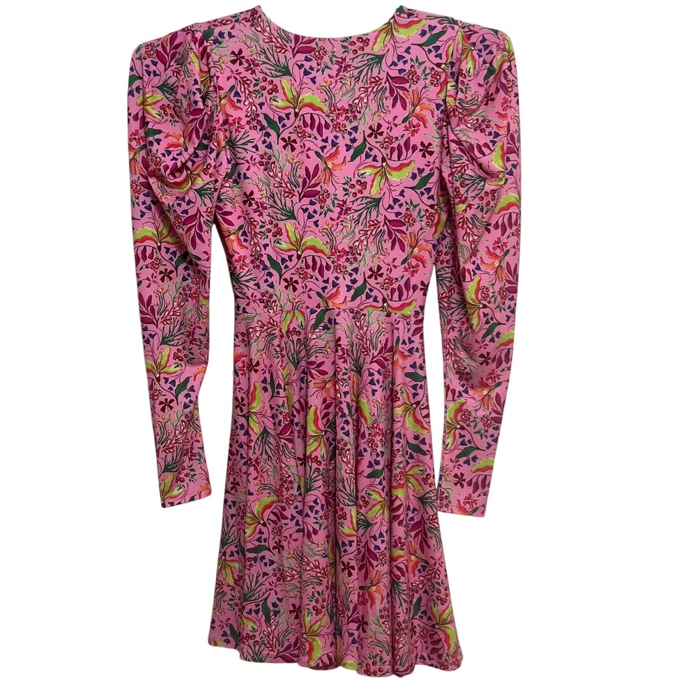 Hale Bob Dress Womens Pink Excellence Floral Long Sleeve Puff Twist Front Mini